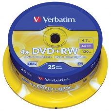 Диск DVD+RW 4.7Gb Verbatim 4x Cake Box (25шт)