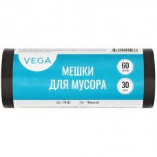 Мешки для мусора  60л Vega ПНД, 60*70см, 8мкм, 30шт., черные, в рулоне