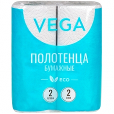 Полотенца бумажные в рулонах Vega, 2-слойные, 12м/рул, серые, 2шт.