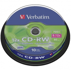 Диск CD-RW 700Mb Verbatim 8-12x Cake Box 10шт
