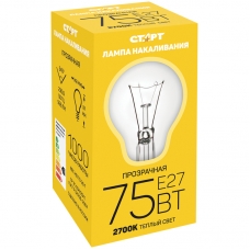 Лампа накаливания Старт Б 75W, E27, прозрачная