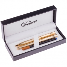 Набор Delucci Celeste: ручка шарик., 1мм и ручка-роллер, 0, 6мм, синие, корпус золото, подар.уп.