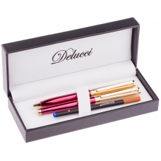 Набор Delucci Rosso: ручка шарик., 1мм и ручка-роллер, 0, 6мм, синие, корпус вишн/зол., подар.уп.