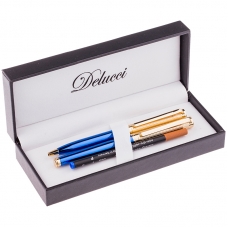 Набор Delucci Azzurro: ручка шарик., 1мм и ручка-роллер, 0, 6мм, синие, корпус син/зол., подар.уп.