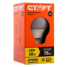 Лампа светодиодная Старт LED, серия ЭКО 10W30, тип А груша, E27, 2700К, теплый свет,15000ч