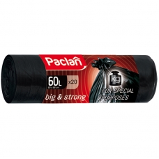 Мешки для мусора 60л Paclan Big&Strong ПВД, 86*80см, 20шт., черные, в рулоне