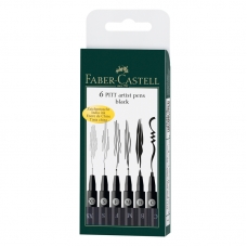 Набор капиллярных ручек Faber-Castell Pitt Artist Pen черные, 6шт., 0,1/0,3/0,5/0,7/2,5мм/Brush, европодвес