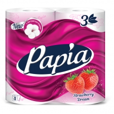 Бумага туалетная Papia Strawberry Dream, 3-слойная, 4шт., ароматизир., розов. тиснение, белый