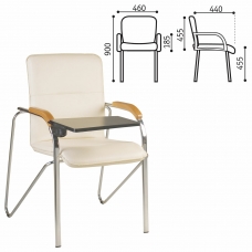 Кресло для приемных и переговорных Samba T plast со столиком, хромированный каркас, кожзам бежевый