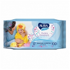 Салфетки влажные Aura Ultra comfort, 100шт., детские, универсал. очищающие, без спирта