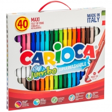 Фломастеры Carioca Jumbo, 40шт., 36цв., утолщенные, смываемые, картон, с ручкой