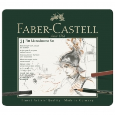 Набор художественный FABER-CASTELL Pitt Monochrome, 21 предмет, металлическая коробка, 112976