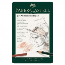 Набор художественный FABER-CASTELL Pitt Monochrome, 12 предметов, металлическая коробка, 112975