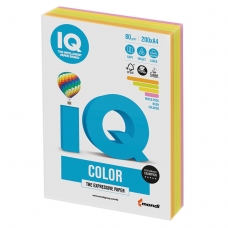Бумага IQ color, А4, 80 г/м2, 200 л. 4 цв. x 50 л., цветная неон RB04