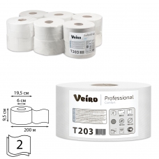Бумага туалетная 200 м, VEIRO Professional Система T2, комплект 12 шт, Comfort, 2-слойная, T203