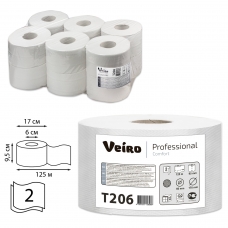 Бумага туалетная 125 м, VEIRO Professional Система T2, комплект 12 шт., Comfort, 2-слойная, T206