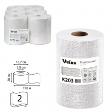 Полотенца бумажные рулонные VEIRO Professional Система H1, комплект 6 шт., Comfort, 160 м, 2-слойные, белые, K203