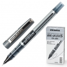 Ручка-роллер ZEBRA Zeb-Roller DX5, ЧЕРНАЯ, корпус серебристый, узел 0,5 мм, линия письма 0,3 мм, EX-JB2-BK