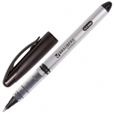 Ручка-роллер BRAUBERG Control, ЧЕРНАЯ, корпус серебристый, узел 0,5 мм, линия письма 0,3 мм, RP100