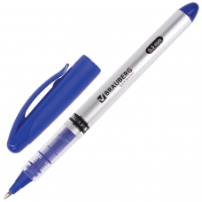 Ручка-роллер BRAUBERG Control, СИНЯЯ, корпус серебристый, узел 0,5 мм, линия письма 0,3 мм, RP101