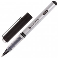 Ручка-роллер BRAUBERG Flagman, ЧЕРНАЯ, корпус серебристый, хромированные детали, узел 0,5 мм, линия письма 0,3 мм, RP102