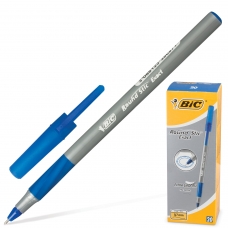 Ручка шариковая с грипом BIC Round Stic Exact, СИНЯЯ, корпус серый, узел 0,8 мм, линия письма 0,3 мм, 918543