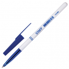 Ручка шариковая STAFF Офисная, СИНЯЯ, корпус белый, узел 0,7 мм, линия письма 0,35 мм, BP244