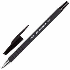 Ручка шариковая STAFF, ЧЕРНАЯ, корпус прорезиненный черный, узел 0,7 мм, линия письма 0,35 мм, BP191