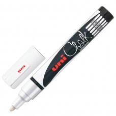 Маркер меловой UNI Chalk, 1,8-2,5 мм, БЕЛЫЙ, влагостираемый, для гладких поверхностей, PWE-5M WHITE