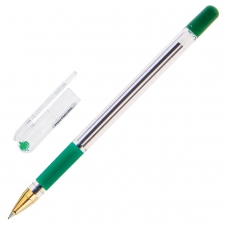 Ручка шариковая масляная с грипом MUNHWA MC Gold, зеленая, корпус прозрачный, узел 0,5 мм, линия письма 0,3 мм, BMC-04