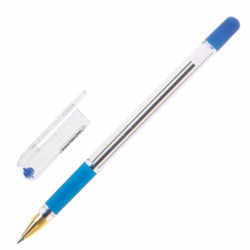 Ручка шариковая масляная с грипом MUNHWA MC Gold, СИНЯЯ, корпус прозрачный, узел 0,5 мм, линия письма 0,3 мм, BMC-02