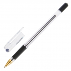 Ручка шариковая масляная с грипом MUNHWA MC Gold, ЧЕРНАЯ, корпус прозрачный, узел 0,5 мм, линия письма 0,3 мм, BMC-01