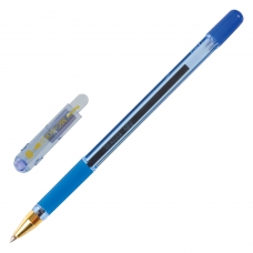 Ручка шариковая масляная с грипом MUNHWA MC Gold, СИНЯЯ, корпус тонированный синий, узел 0,7 мм, линия письма 0,5 мм, BMC07-02