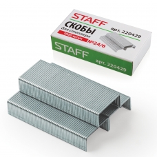 Скобы для степлера STAFF № 24/6, 1000 штук, в картонной коробке, до 30 листов, 220429