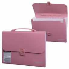 Портфель пластиковый BRAUBERG, А4, 327х254х30 мм, стандартная фактура, 13 отделений, пластиковый индекс, розовый, 221441