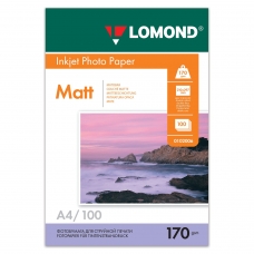 Фотобумага LOMOND для струйной печати, А4, 170 г/м2, 100 л., двухсторонняя матовая, 0102006