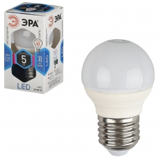 Лампа светодиодная ЭРА, 5 40 Вт, цоколь E27, шар, холодный белый свет, 30000 ч., LED smdP45-5w-840-E27