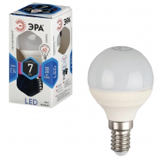 Лампа светодиодная ЭРА, 7 60 Вт, цоколь E14, шар, холодный белый свет, 30000 ч., LED smdP45-7w-840-E14