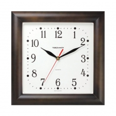 Часы настенные TROYKA 81863835, квадрат, белые, коричневая рамка, 29х29х3,5 см