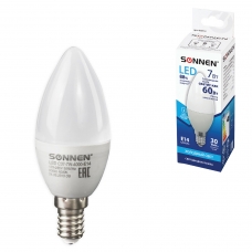 Лампа светодиодная SONNEN, 7 60 Вт, цоколь Е14, свеча, холодный белый свет, LED C37-7W-4000-E14, 453712