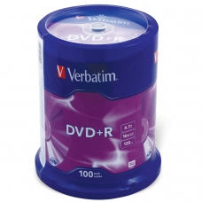 Диски DVD+R плюс VERBATIM 4,7 Gb 16x, КОМПЛЕКТ 100 шт., Cake Box, 43551