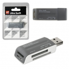 Картридер DEFENDER Ultra Swift, USB 2.0, порты SD, MMC, TF, M2, XD, MS, 83260
