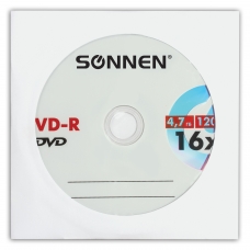 Диск DVD-R SONNEN, 4,7 Gb, 16x, бумажный конверт 1 штука, 512576