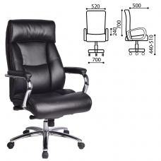 Кресло офисное BRABIX Phaeton EX-502, натуральная кожа, хром, черное, 530882