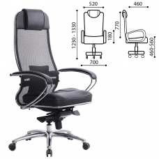 Кресло офисное МЕТТА SAMURAI SL-1, сверхпрочная ткань-сетка/кожа, черное