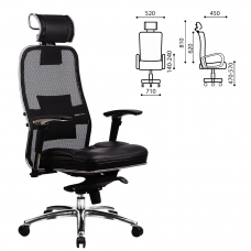 Кресло офисное МЕТТА SAMURAI SL-3, с подголовником, сверхпрочная ткань-сетка/кожа, черное