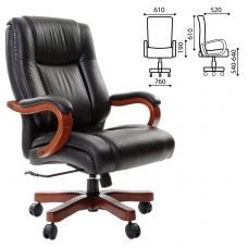 Кресло офисное CH 403, нагрузка до 250 кг, кожа, дерево, черное, 7010322