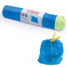 Мешки для мусора 60 л, завязки, синие, в рулоне 20 шт., ПНД, 12 мкм, 55х62 см ±5%, прочные, ЛАЙМА, 601397