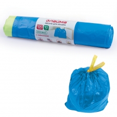 Мешки для мусора 120 л, завязки, синие, в рулоне 10 шт., ПВД, 35 мкм, 67х90 см ±5%, прочные, ЛАЙМА, 601399