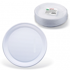 Одноразовые тарелки плоские, КОМПЛЕКТ 100 шт., пластик, d=220 мм, СТАНДАРТ, белые, ПП, холодное/горячее, ЛАЙМА, 602649